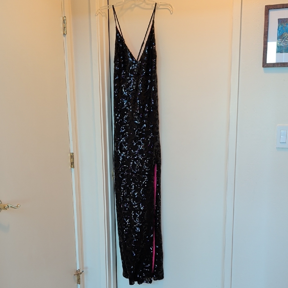 Pear Culture stretch black sequined maxi dress